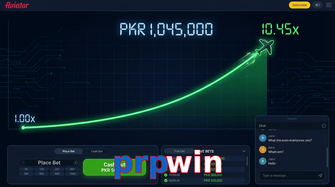 Main screen of Prpwin aviator page for PK players